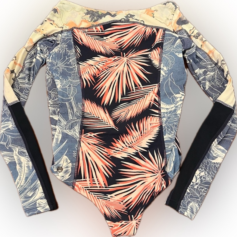 Tropical Print Long Sleeve One-Piece Swimsuit – Size Small EUC